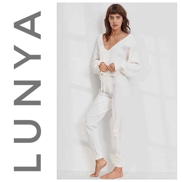 lunya Pants - Lunya Cozy Cotton Silk Jogger Drawstring Pull On Sincere White NWT